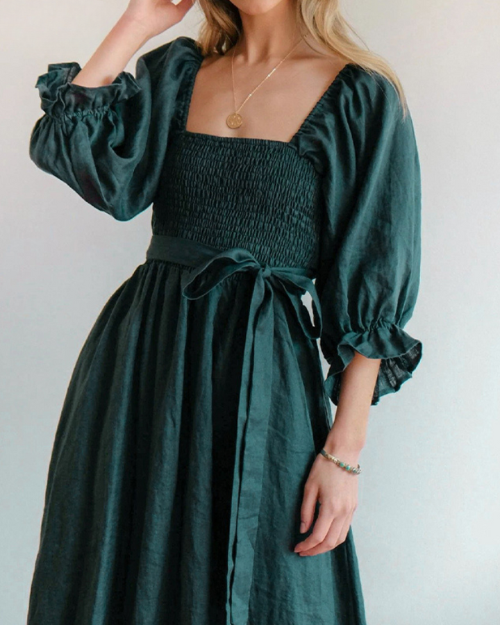 CÉLESTE™ French Dress with Ruffle Sleeves