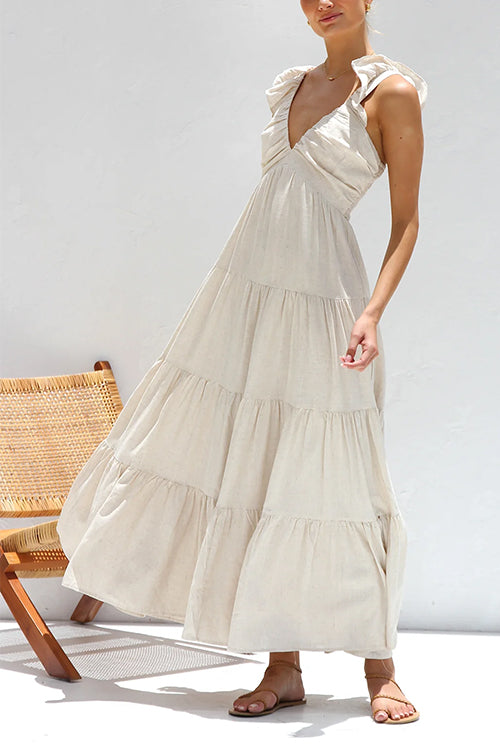 Celeste™ V-neck sleeveless linen maxi dress