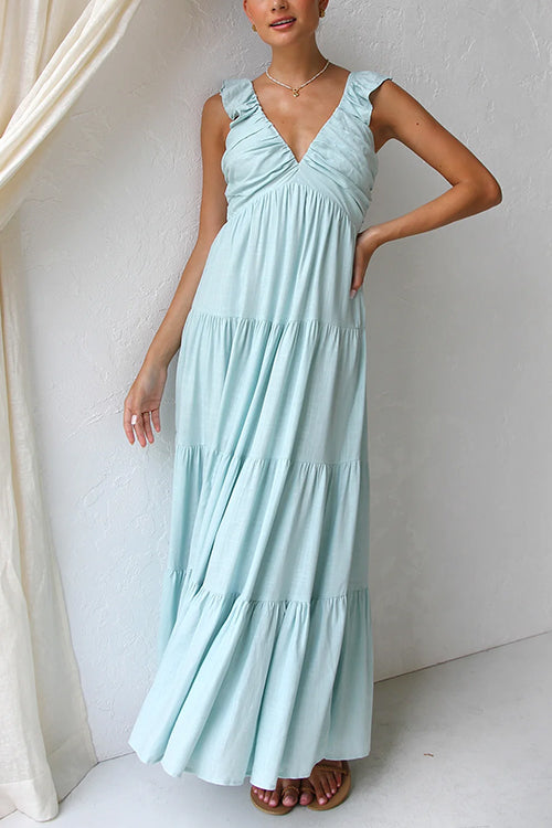 Celeste™ V-neck sleeveless linen maxi dress