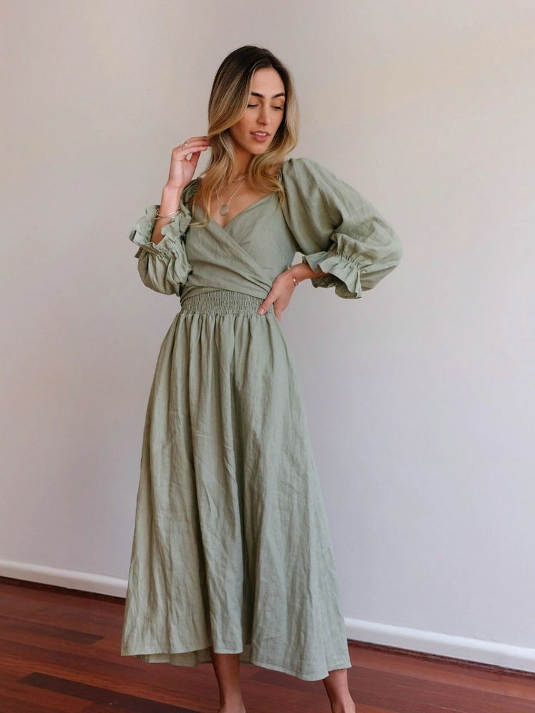 CÉLESTE™ French Dress with Ruffle Sleeves